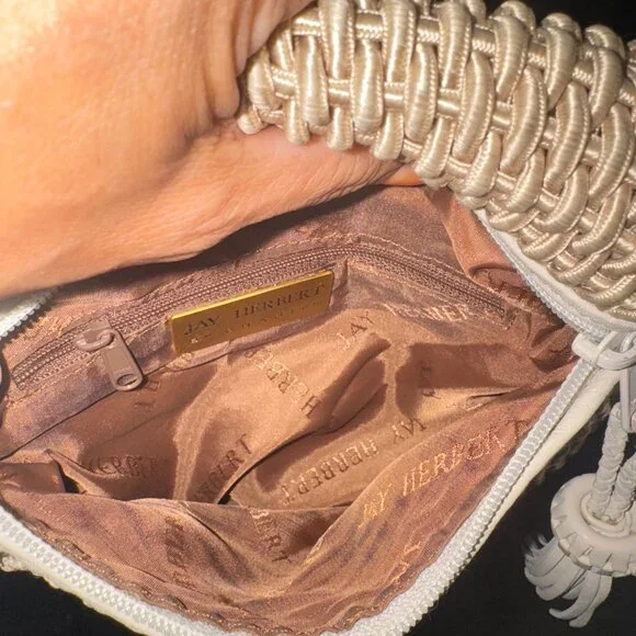 Jay Herbert by Sharif Woven Leather Crossbody Bag with Tassel – Beige/Ivory - Picture 13 of 15